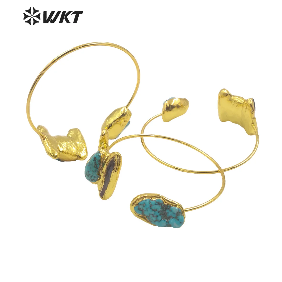 WT-B655   WKT 2023   Trendy Style Turquoise And Pearl 18K Gold Plated Adjustable Bangle Fashion Jewelry Supplies  Accessory Love