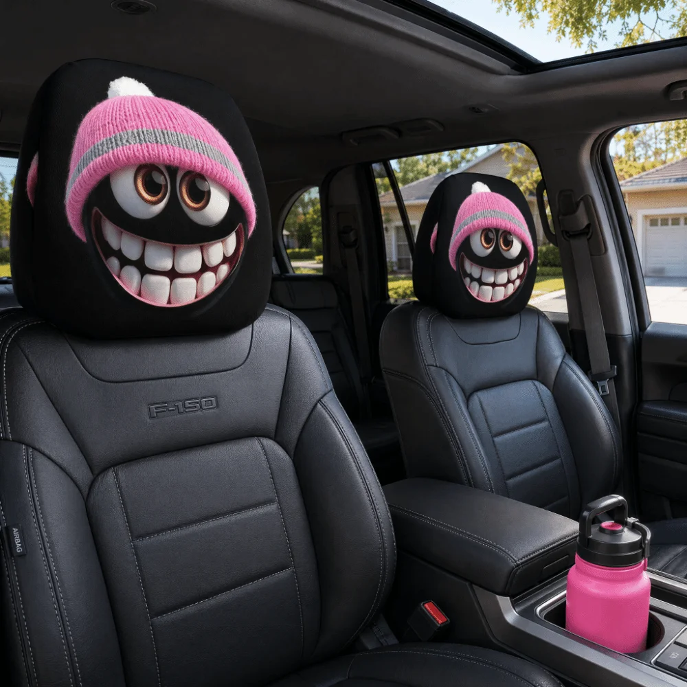 2PCS Cartoon Car Headrest Covers Exaggerated Funny Face Expressions Car Pillowcase Washable Soft Comfortable Car Seat Headcover