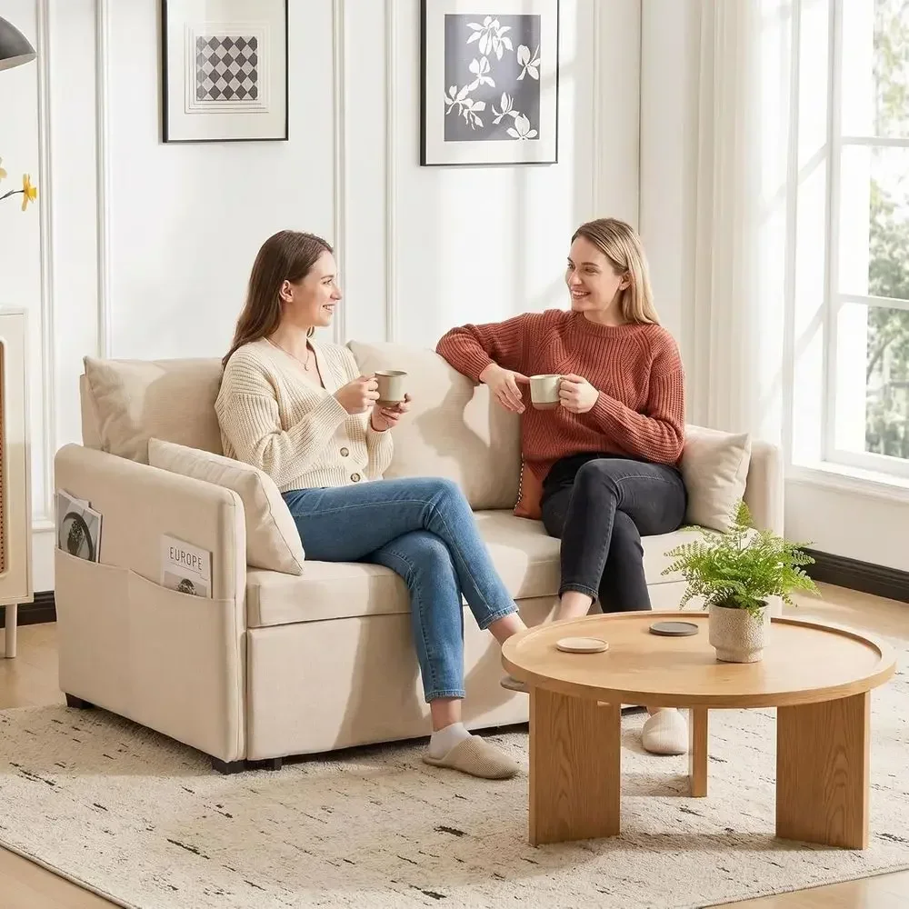 62 Queen Sofa Bed, 3-in-1 Convertible Loveseat with Pull-Out Sleeper, 6-Position Adjustable Backrest, Suitable for Home or RV, L