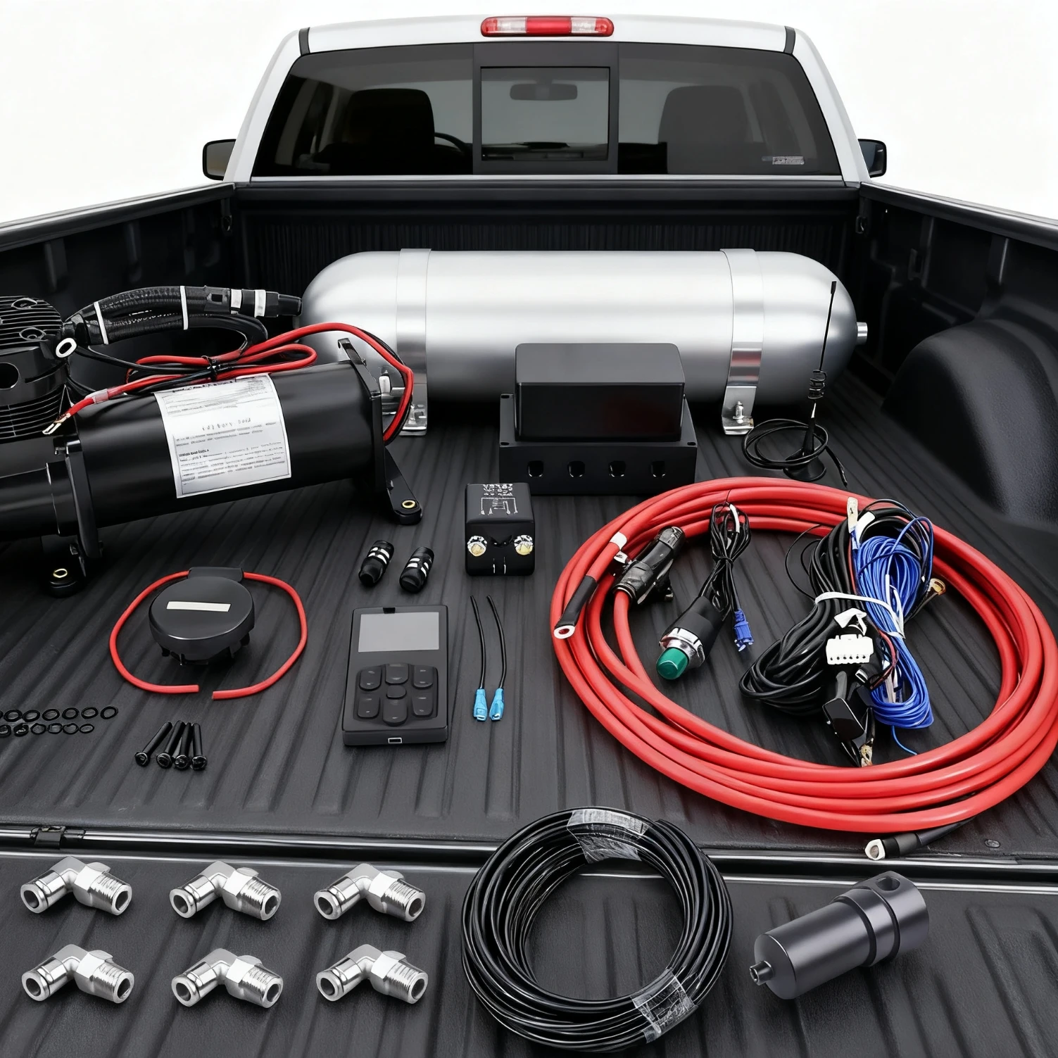MP-DV Premium Air Suspension System - 3 Gallon Aluminum Air Tank + High-Flow Compressor & 20m Hose (Complete Air Management Kit)