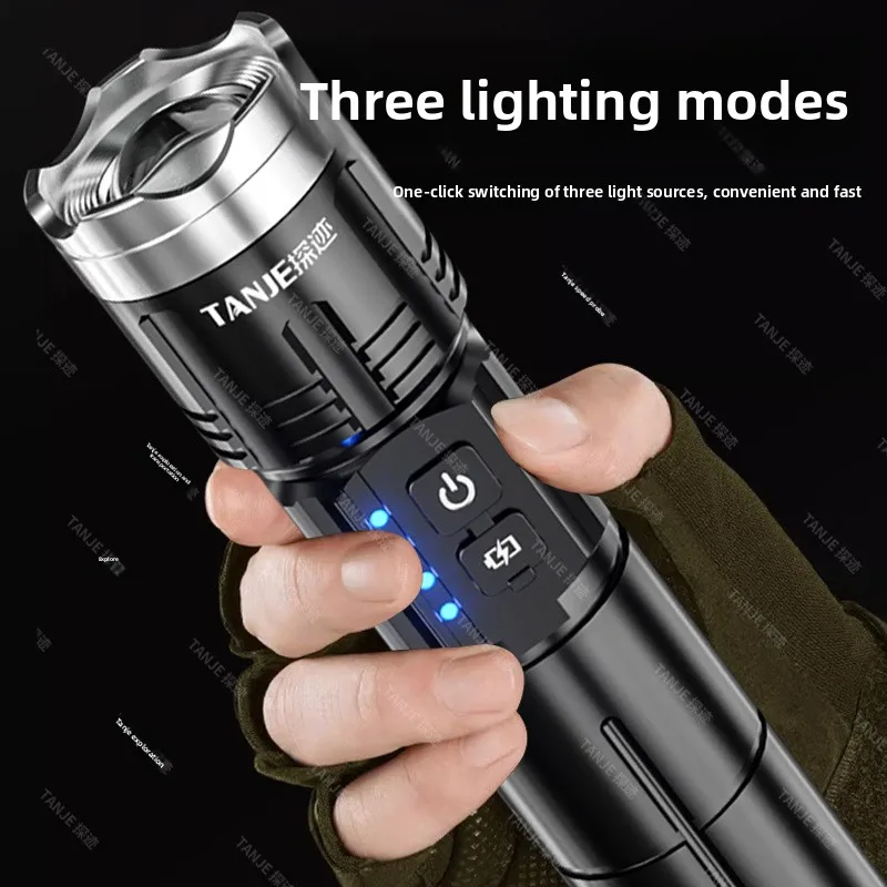 Outdoor Zoom Flashlight Long Range Portable Waterproof Multifunction White Laser Drop Proof 100m Durable High Power Bright