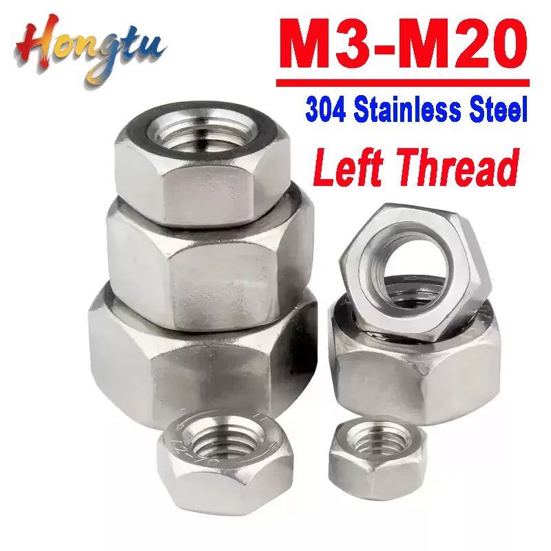 

Hongtu M3-M6 M8 M10 M12 M14 M16 M18 M20 304 Stainless Steel Left Thread Hex Hexagon Nut Reverse Tooth Hexagon Nuts