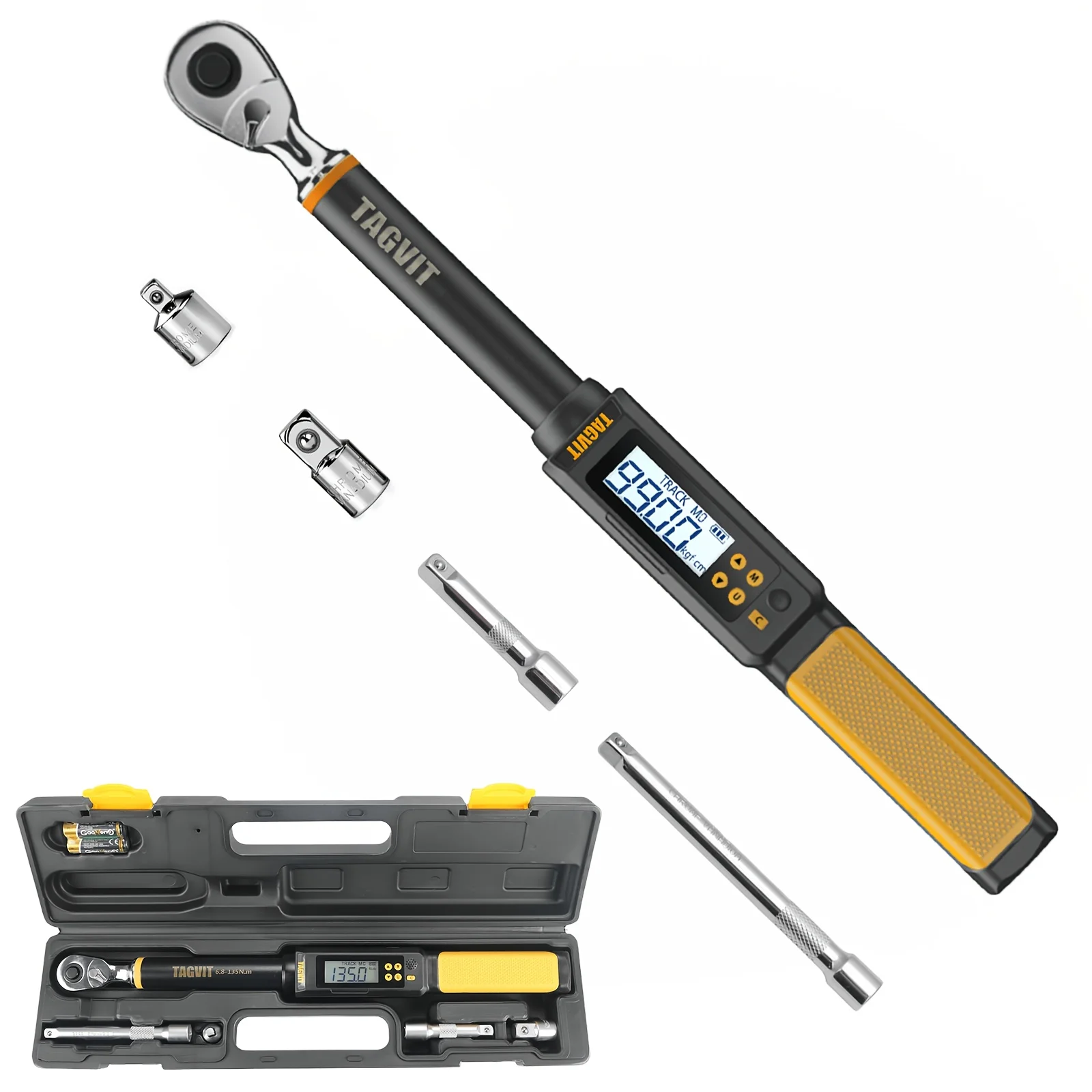 

3/8" 1/2" Drive Digital Torque Wrench Set 6.8-400N.m 2% Accuracy 72 Tooth Dual-Direction Car Auto Machine Repair Hand Tools