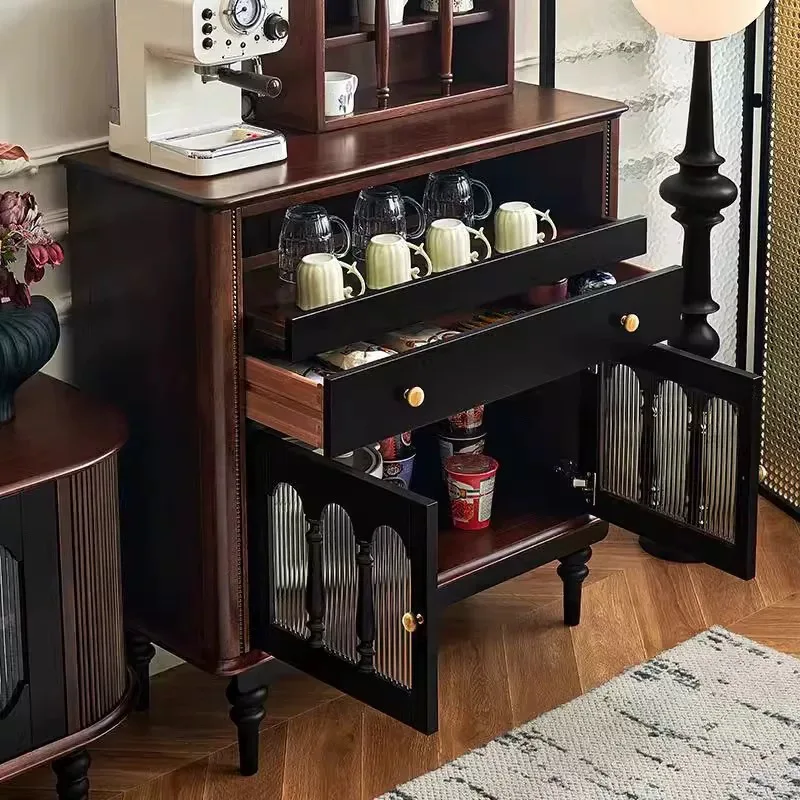 خزانة جانبية لتناول الطعام من الخشب الصلب الاسكندنافي في العصور الوسطى الأمريكية وغرفة المعيشة المطبخ المتكاملة وخزانة الشاي على الحائط للتخزين الفرنسي القديم #2