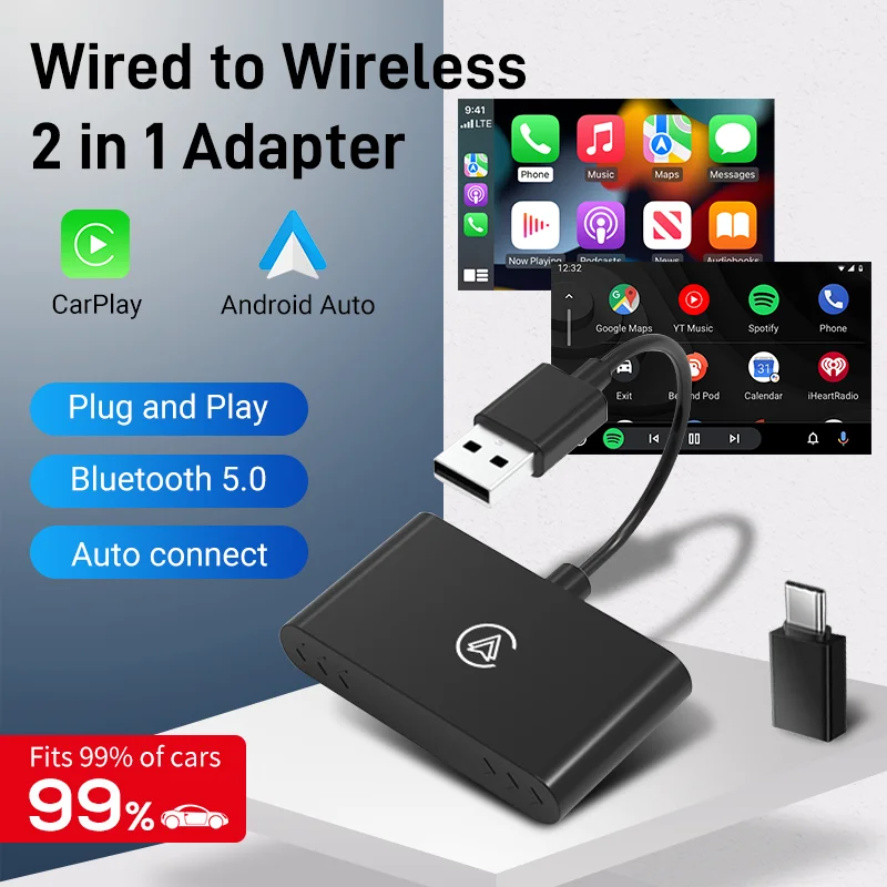 Wireless Carplay Android Auto AI Mini Box  Adapter Wired to Wireless Carplay For USB Type C Dongle Plug And Play Navigation