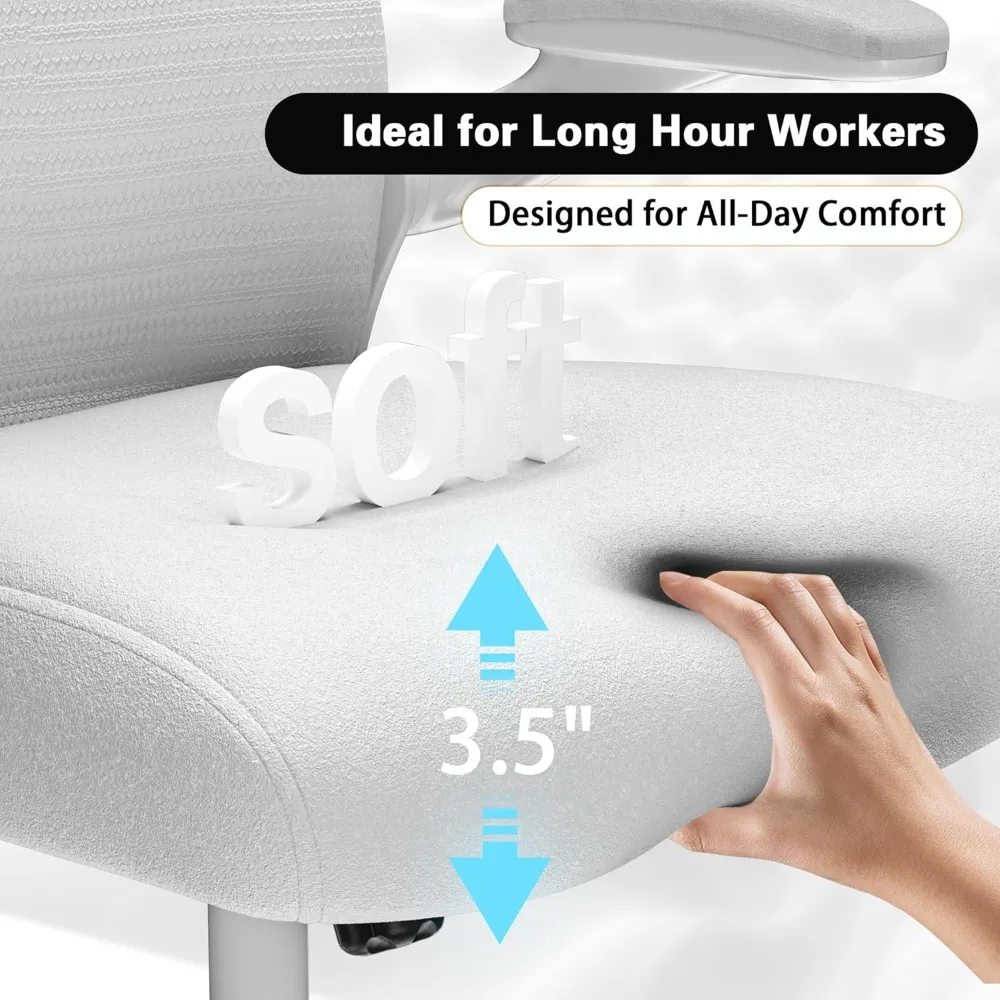 كرسي مكتب لتخفيف آلام الظهر والرقبة، مقعد من الإسفنج البكر، قطني قابل للتعديل ثنائي الأبعاد ومسند رأس ثلاثي الأبعاد، مساند للذراعين قابلة للإمالة والصخور #6