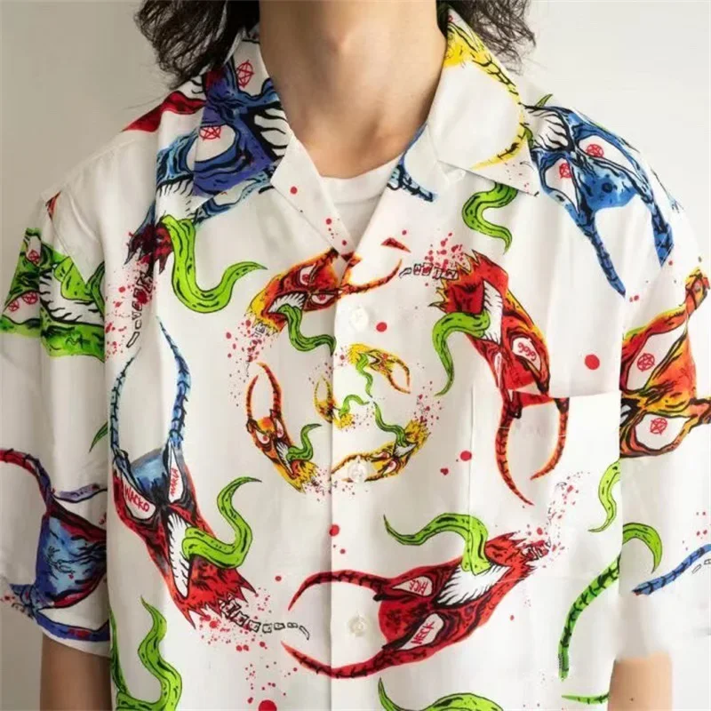 

Новинка Весна 2024 Повседневная Весенняя рубашка с коротким рукавом и принтом духов Мари, Повседневная универсальная рубашка для мужчин и женщин