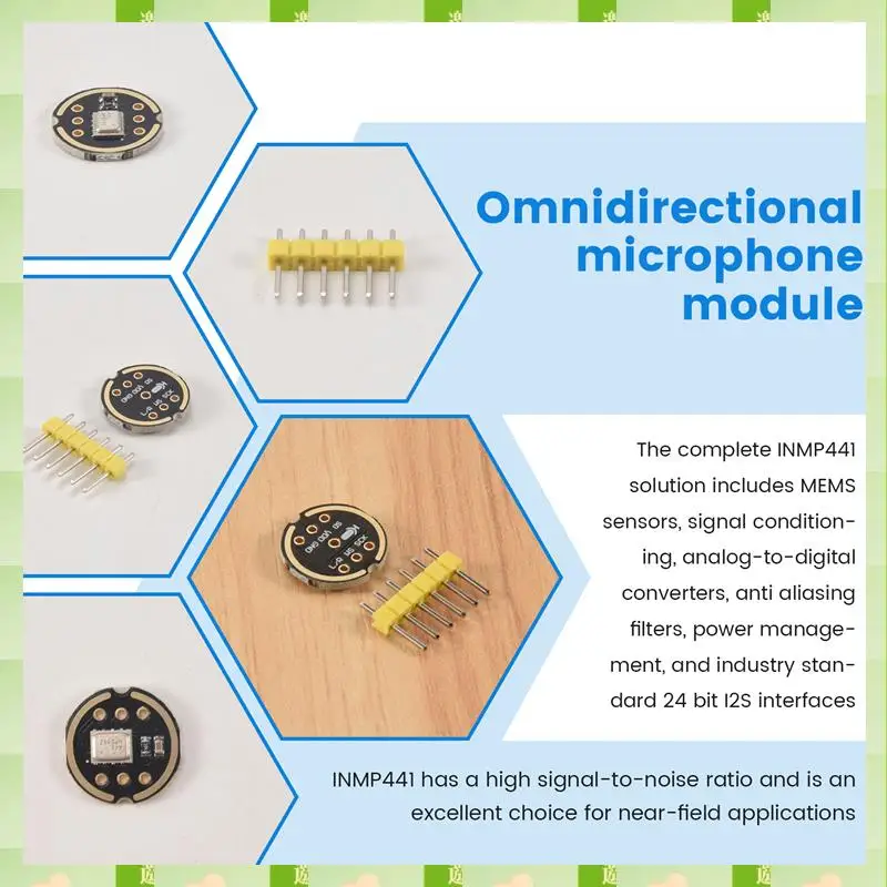 2025 5 pezzi INMP441 modulo microfono omnidirezionale MEMS supporto interfaccia I2S ad alta precisione a bassa potenza ESP32,5 pezzi INMP441 Omnid