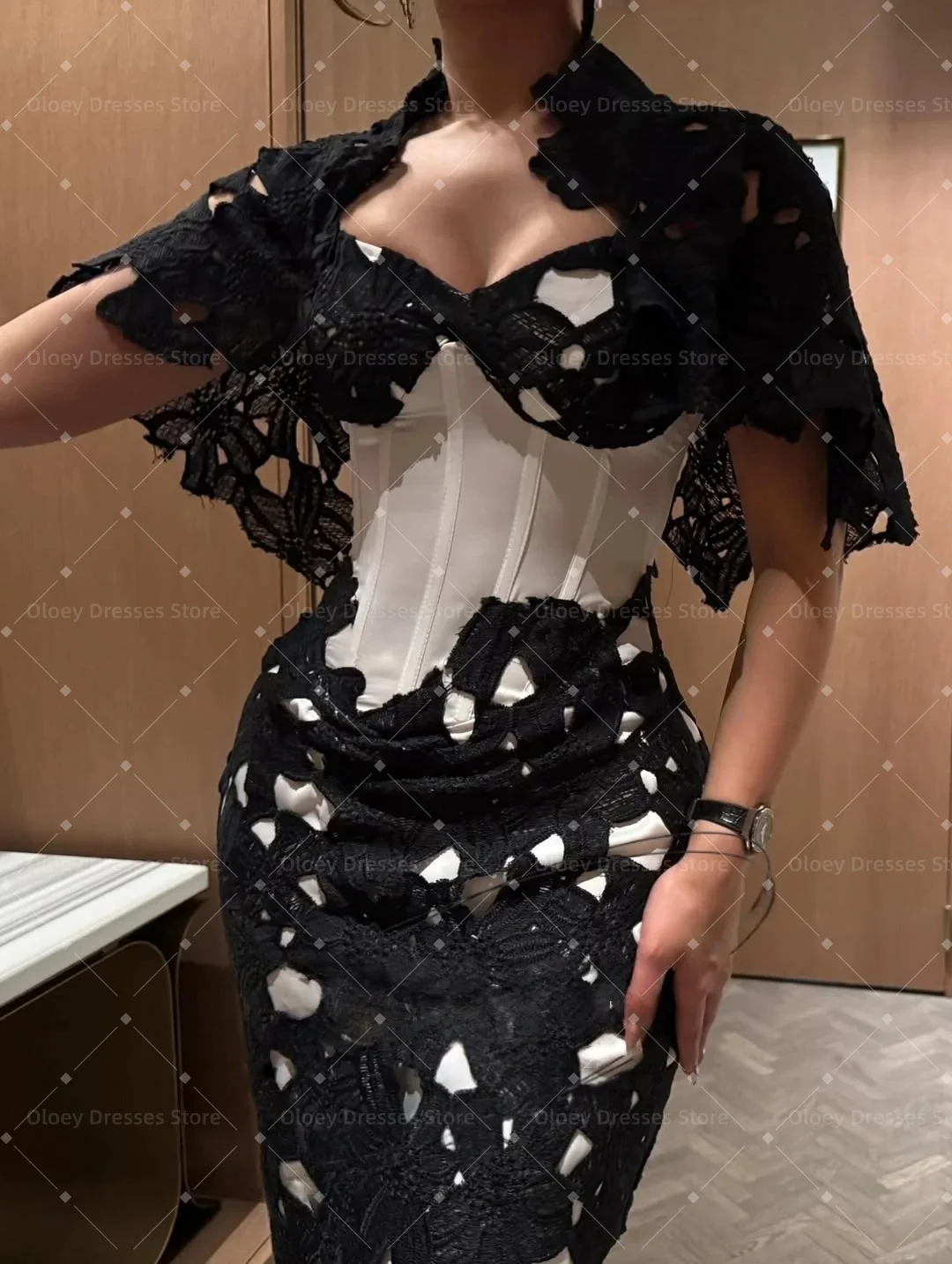 OLOEY 2026 Customized Formal Evening Prom Dress vestidos de noche Black and White Contrast Corset Lace Mermaid Gown Wedding