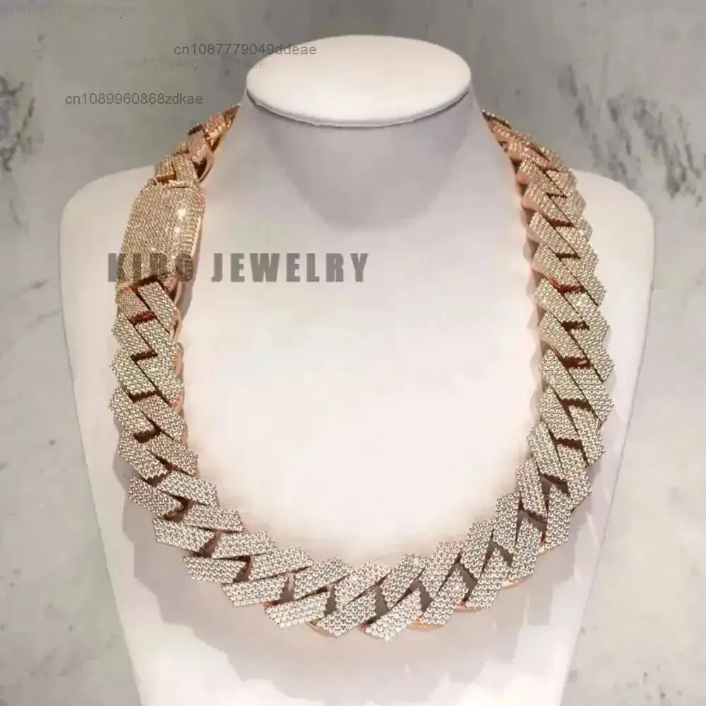 Hip Hop Jewelry 925 Sterling Silver 26mm Width Iced Out Moissanite Cuban Link Chain