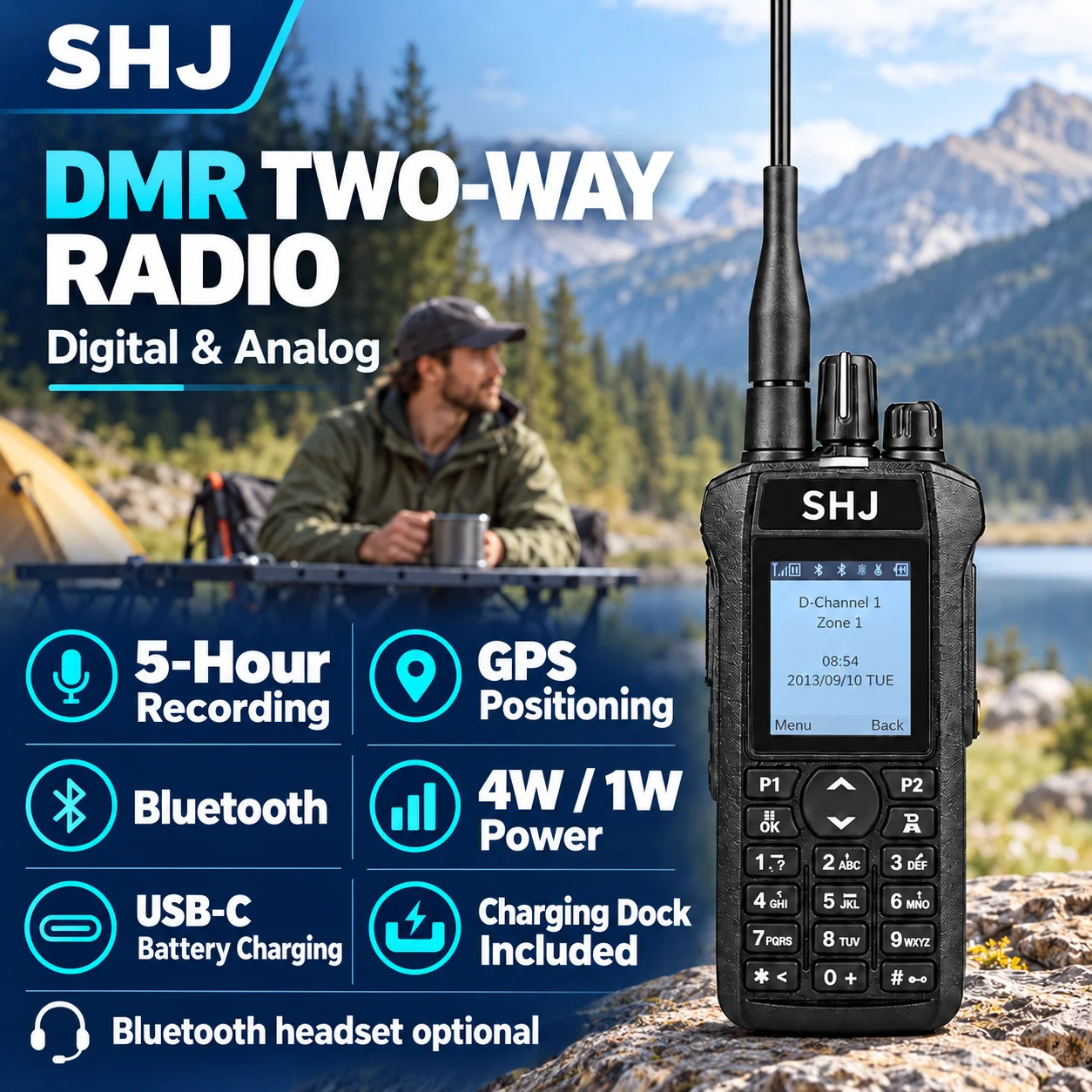Analog Two Way Radio 4800mAh Walkie Talkie with Shortwave LW MW SW, Air Band AM, NOAA, FM, USB LSB CW, 960 Channel, VOX, Frequen