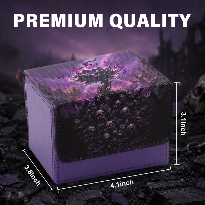 Card Deck Box,Lotus Pattern Print Trading Card Storage Box Holds 120+ Sleeved Cards ,PU Leather,Fits for CCG/PTCG/Sports Card