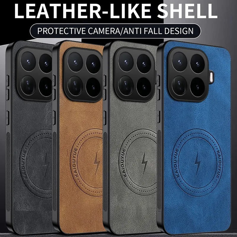 Funda para Xiaomi 17T Pro 15T Pro 14T Pro, Textura de Cuero Suave, Carga Inalámbrica Magnética para Magsafe, Funda Protectora a Prueba de Golpes para Teléfono