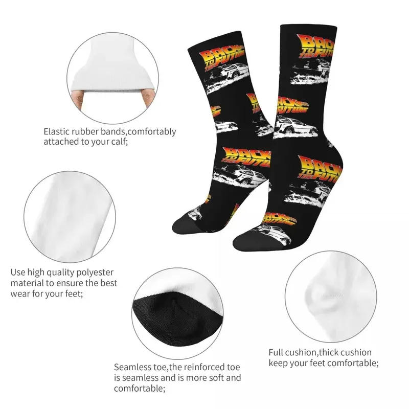 Y2K Back To The Future For Women Men Accessories All Season DeLorean Fire Tracks White Stencil Comfortable Long Socks Non-Slip