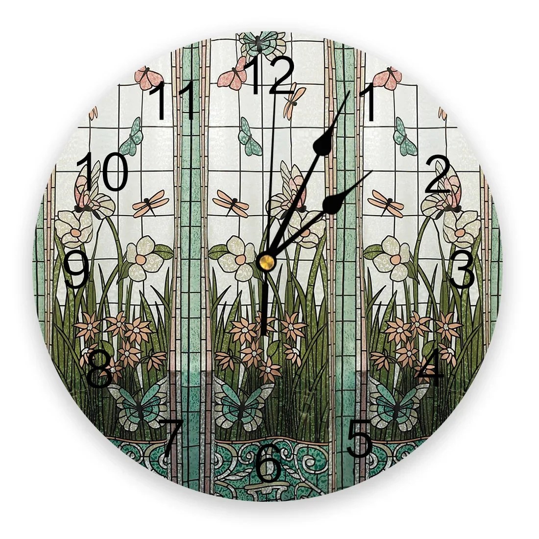 Reloj de pared de mariposa de prado de cristal manchado, diseño moderno, breve, decoración de sala de estar, reloj de cocina, reloj de pared artístico, decoración del hogar