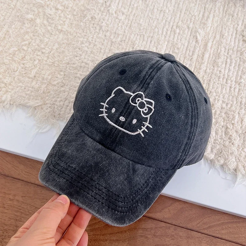 MINISO Senrio Hello Kitty Baseball Cap Cartoon Cute Embroidery Women Sun Protection Hat Outdoor Pure Cotton Men Cool Peaked Cap