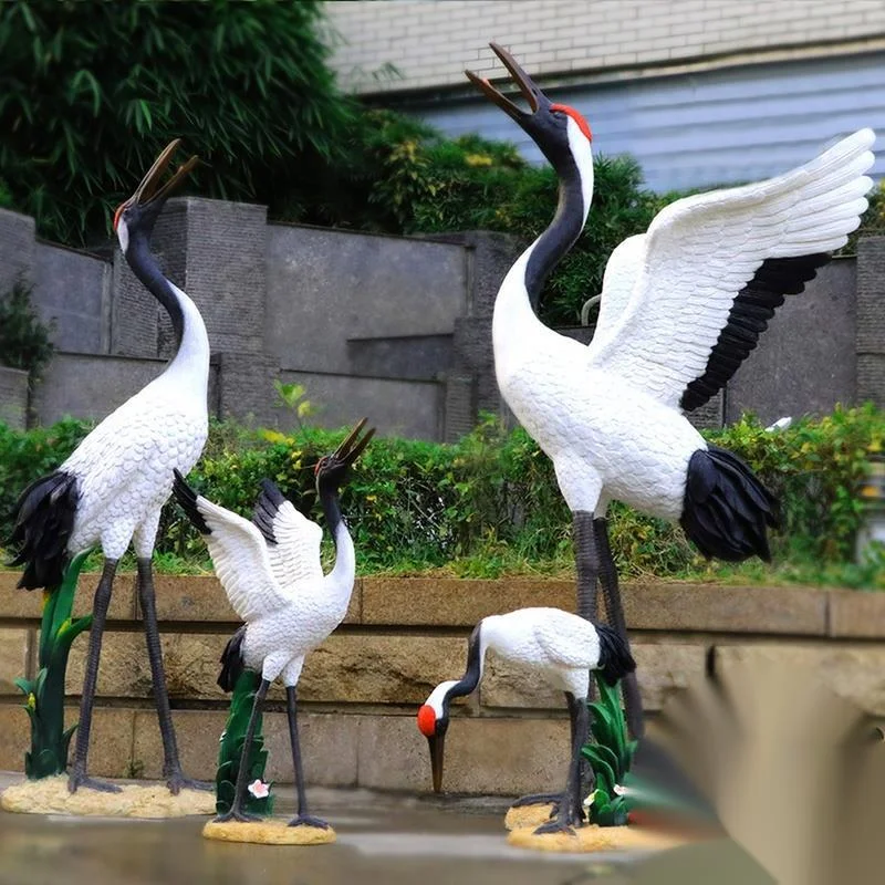 Outdoor Sculpture, FRP Animal Simulation, Crane, Red Crowned Crane Garden, Rockery, Pool, Garden Villa, Decorative Ornaments