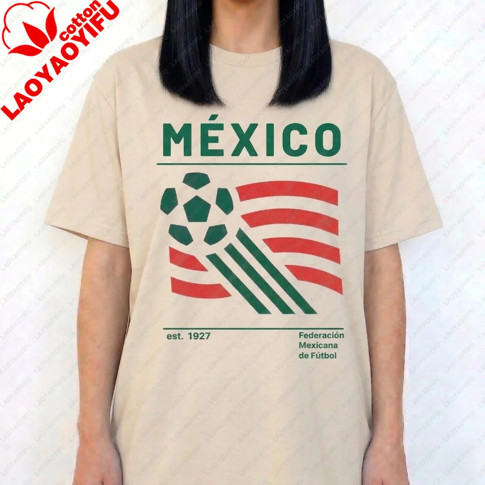 Vintage Mexiko Fußball T-Shirt Retro Mexiko Fußball Grafik T-Shirt Fußball-Partyzubehör Kleidung Herren Damen Sommer Casual Tops – Detail 1