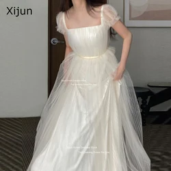 Xijun Fairy Long Tulle Wedding Party Dresses A-Line Puff Sleeves For Korean Prom Dresses Photoshoot Wedding Dresses 2024 Women