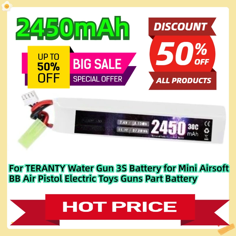 

For TERANTY Water Gun 3S Battery for Mini Airsoft BB Air Pistol Electric Toys Guns Part 11.1V 2450mAh Battery