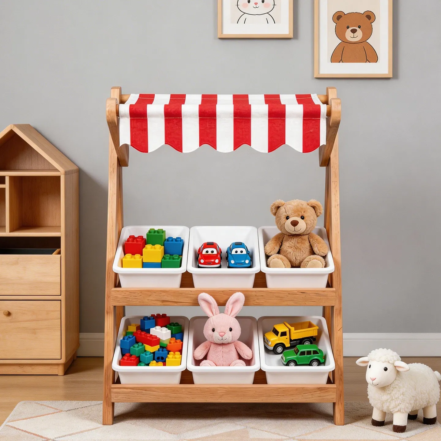 

Детский напольный стеллаж для хранения игрушек из бука, многоярусный, для сортировки, для хранения строительных блоков, для детского сада