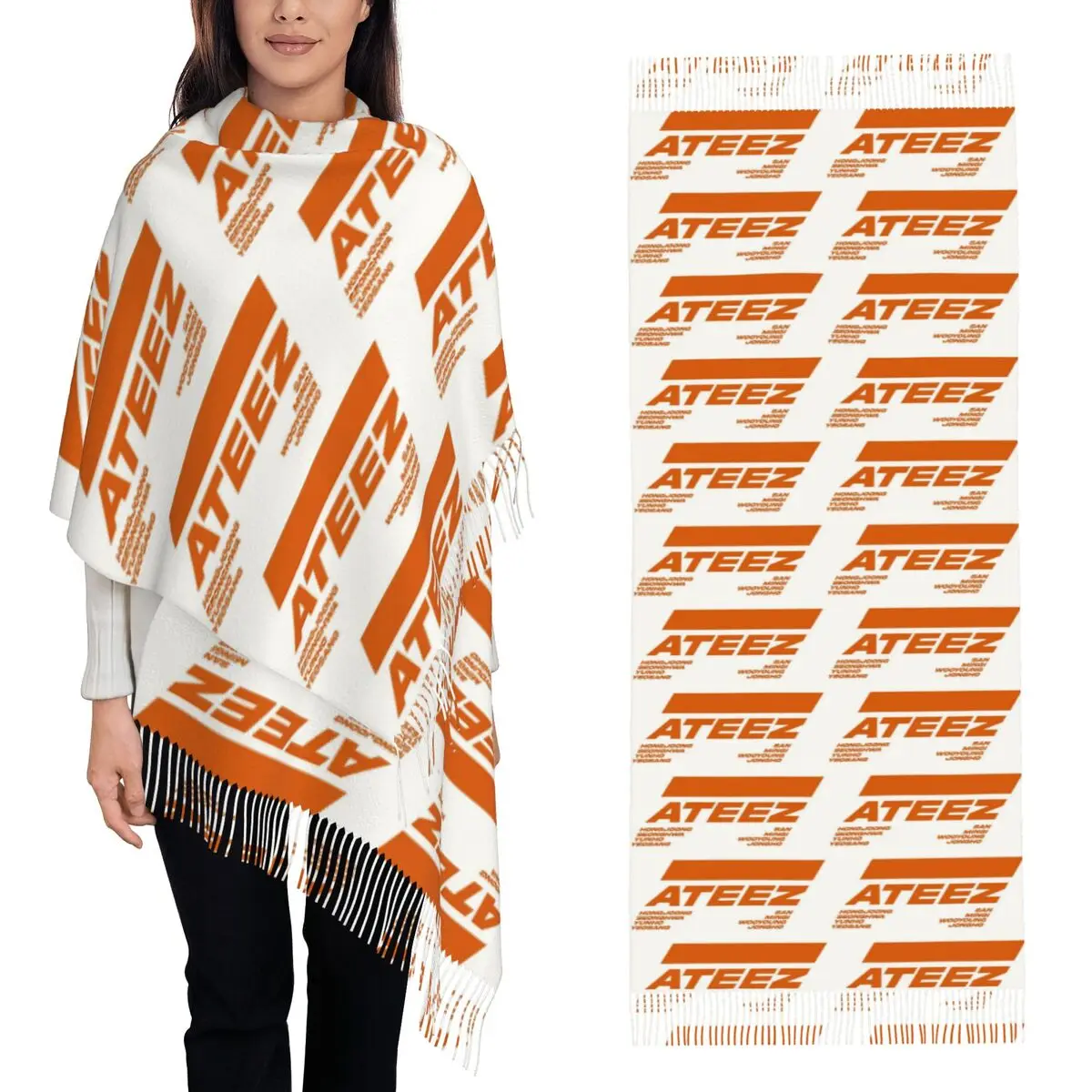 

Kpop Ateezs Logo A Teenager Zs Шарф Шарфы с кисточками Женские мягкие теплые шали и накидки Длинная осенне-зимняя шаль