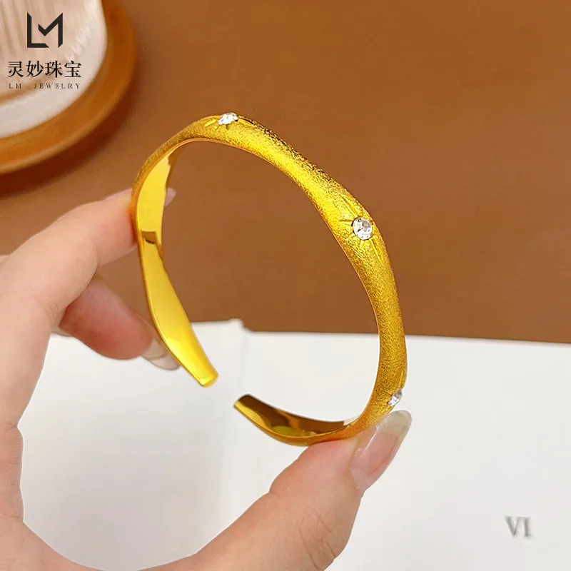 Viora Jewelry 9999 24K real gold brushed star zircon bracelet with adjustable opening  exquisite elegant high-end feeling gift f