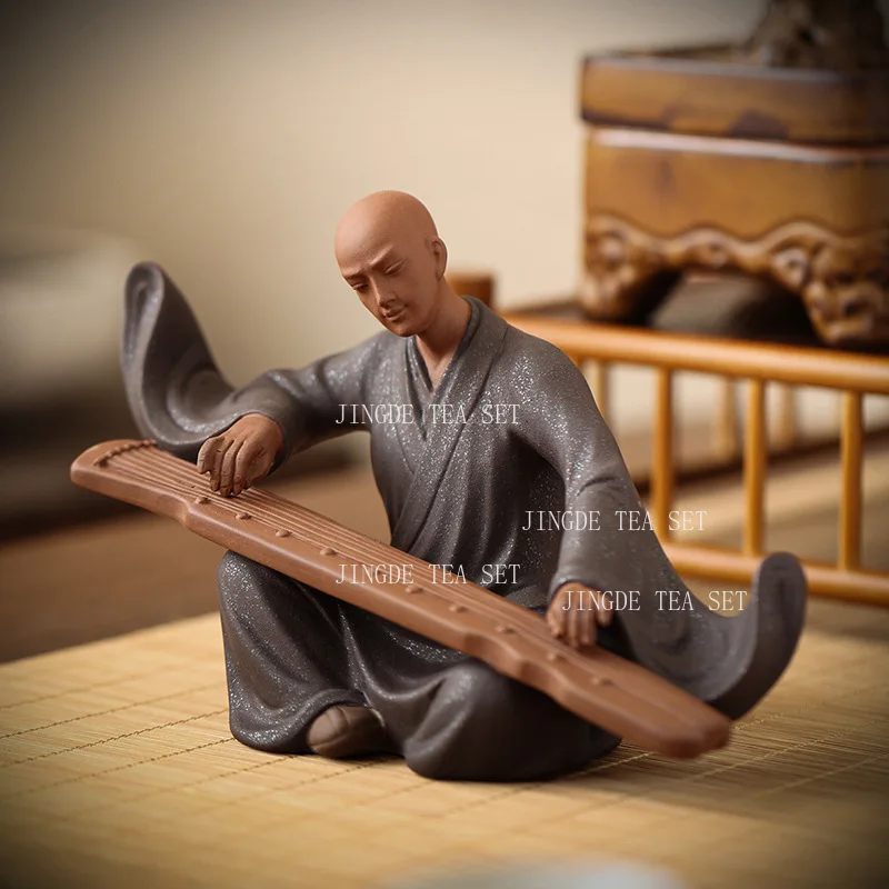 

19.5x7.5x11.5cm Chinese Purple Clay Monk Character Tea Pet Decoration Zen Tea Room Desktop Statue Crafts