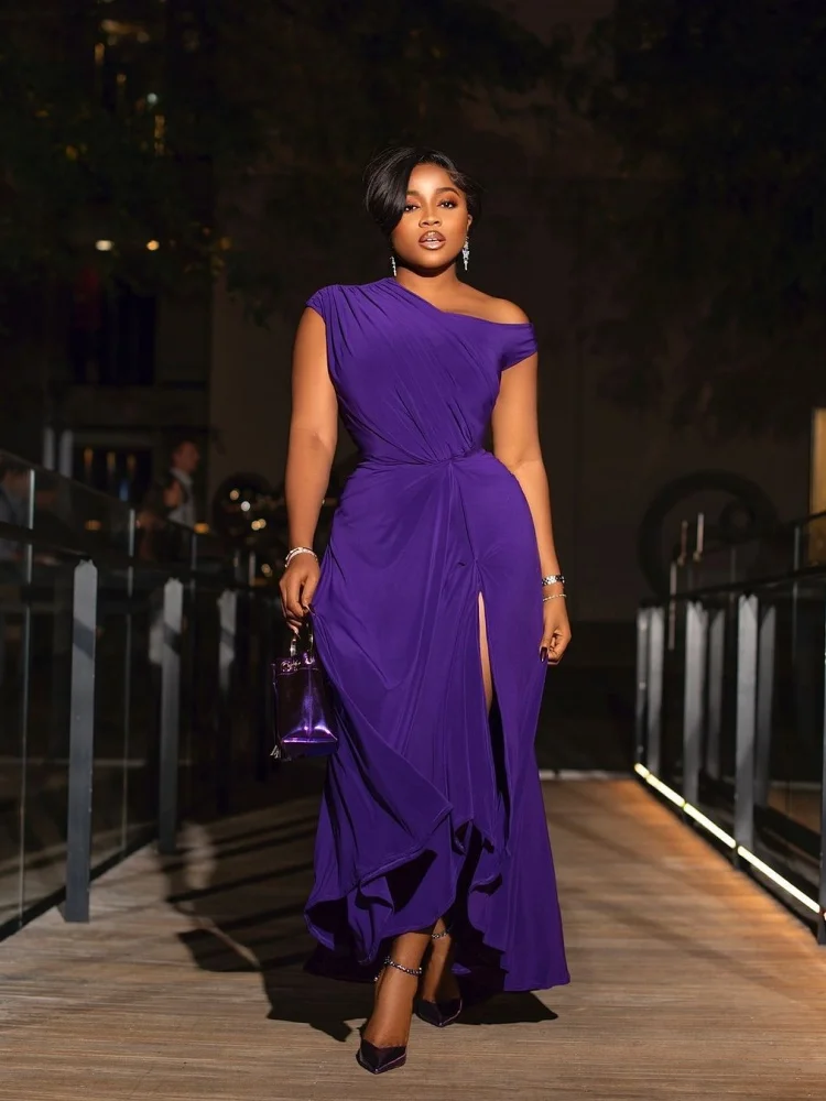 Sister Star Fashion Elegant Solid Color Strapless Waisted Gowns Purple Dresses Wholesale Comfortable Casual Commuter Dresses