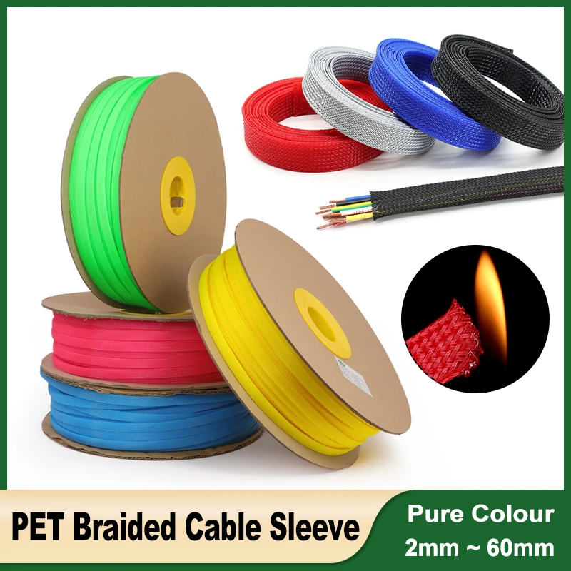 

PET Expandable Braided Sleeve 2/4/6/8/10/12/14/16/20/25/30~60mm High Density Insulation Nylon Cable Protector Sheath Pure Color