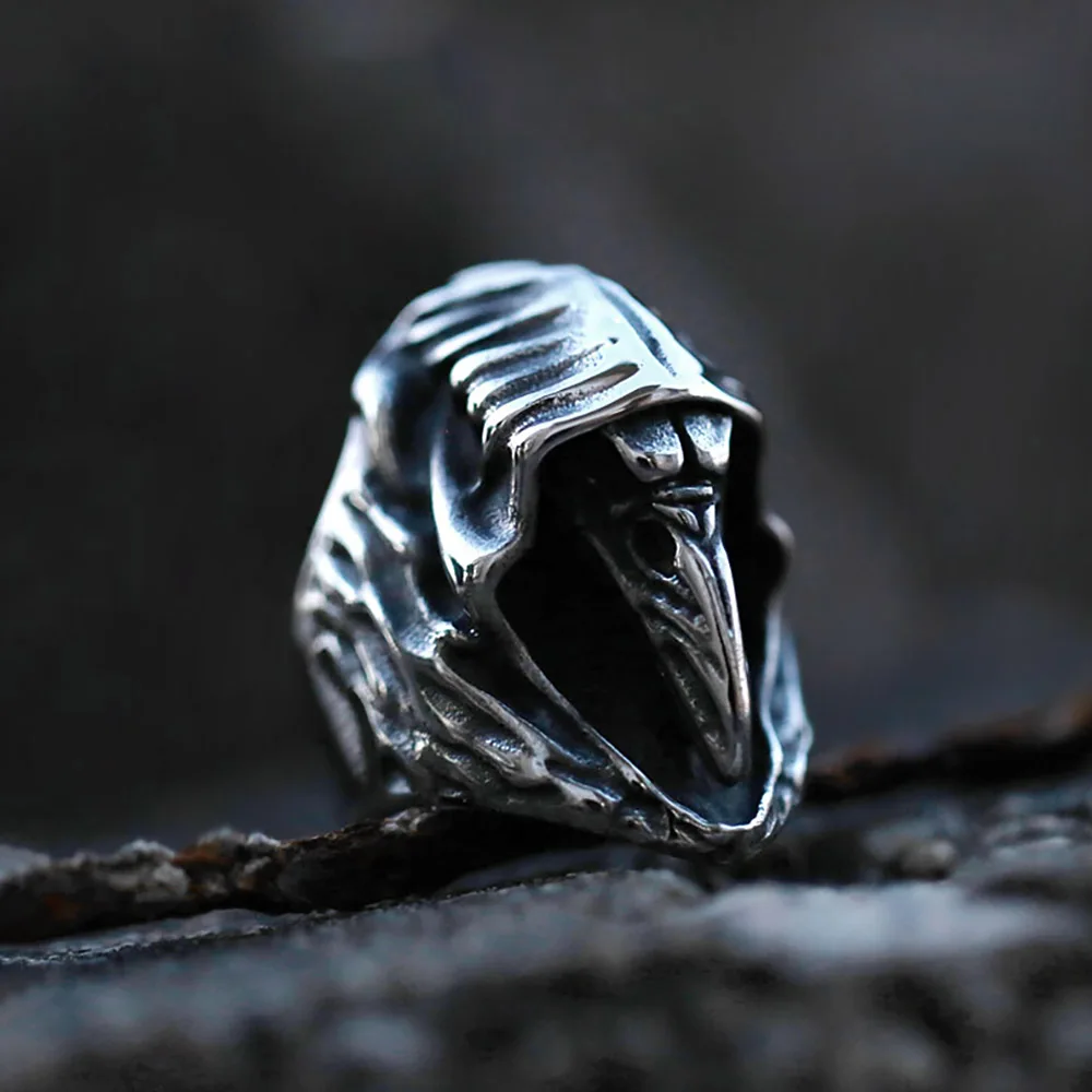 Unique Design Vintage Olecranon Crow Grim Reaper Skull Zircon Rings For Men Boys Punk Creative Personality Jewelry Dropshipping