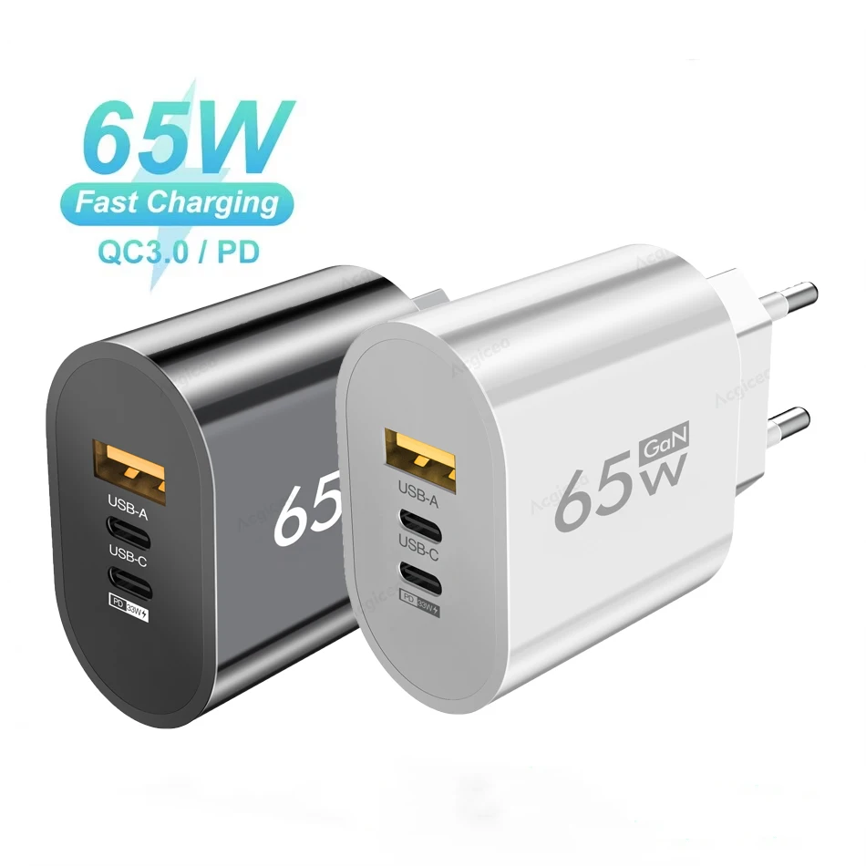 Total 65W GaN USB C Charger Quick Charge 3.0 EU US Plug PD USB-C TypeC Fast USB Charger For iPhone Xiaomi Samsung Phone Adapter