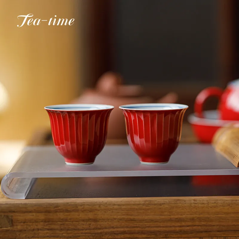 Taza de té de cerámica de doble línea pintada a mano, tazas chinas de Ciudad Prohibida, tazas de té rojas, hermosa máquina de té Puer, tazón Puera para beber