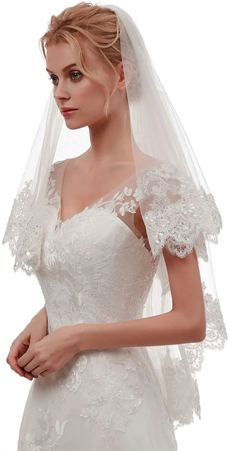 Women's Short 2 Tier Lace Wedding Bridal Veil With Comb bridal accessories  velo de novia