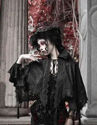 Blood Supply Original Gothic Black Embroidered Classical European Court Cloak Folk Cape Summer Beach Sun-proof Cloaks