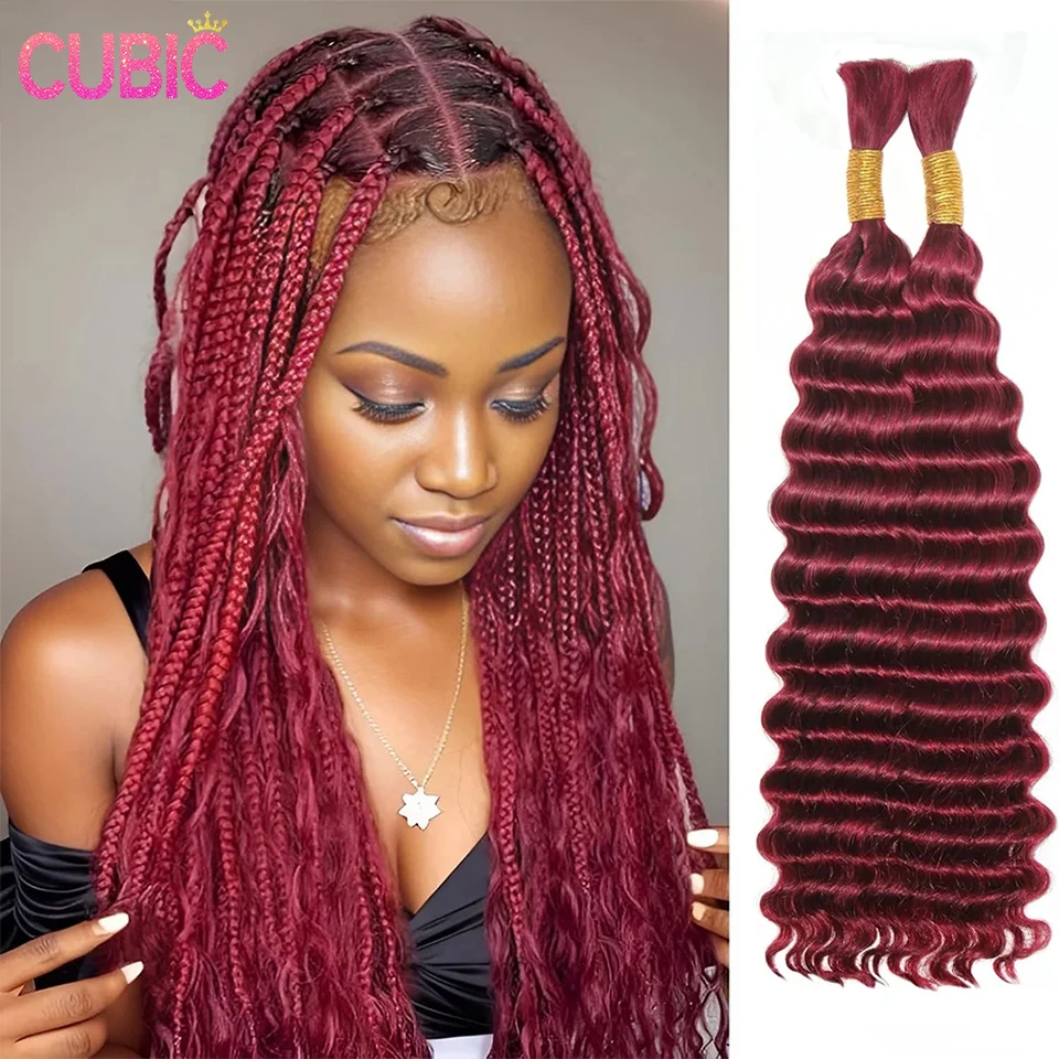 28 in 99j Farbe Deep Wave Bulk menschliches Haar zum Flechten kein Schuss jungfräuliches Haar lockiges menschliches Flechten Haar verlängerungen für Boho-Zöpfe