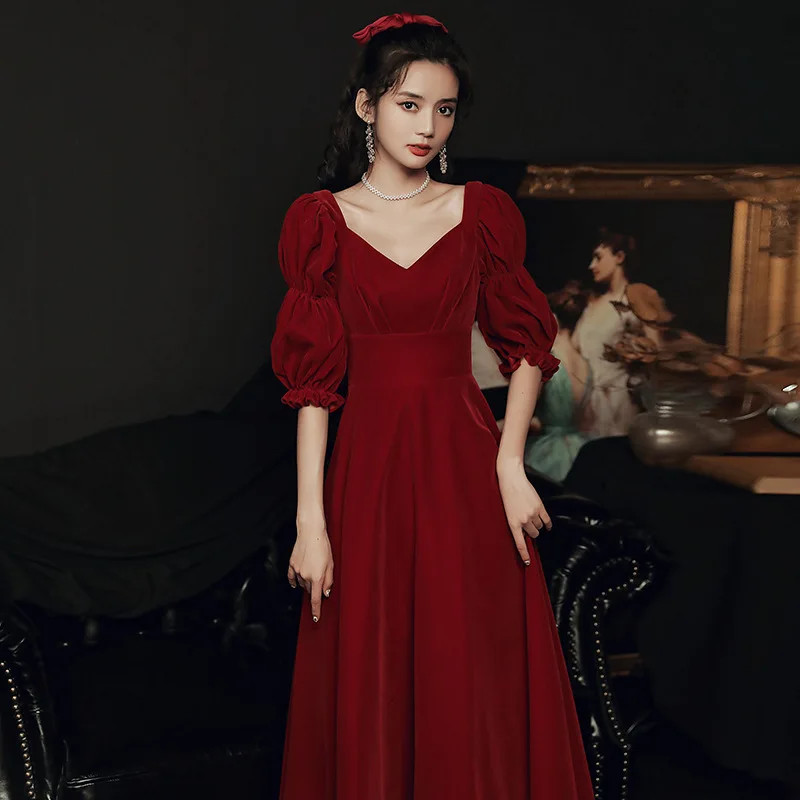 

Toast Clothing Bride Burgundy Velour Wedding Dress Women Formal Prom Party Gowns Robe De Soiree