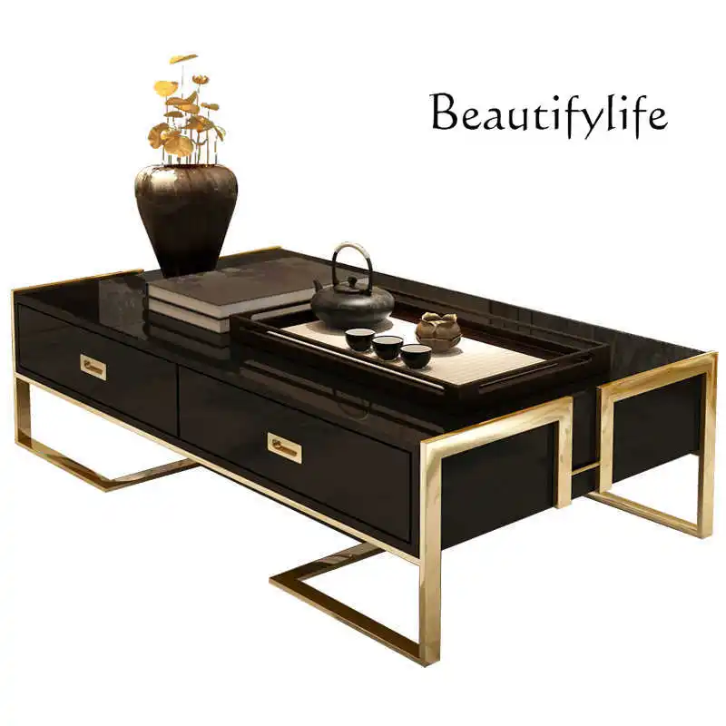 

Nordic simple modern small apartment coffee table household living room tempered glass painted coffee table