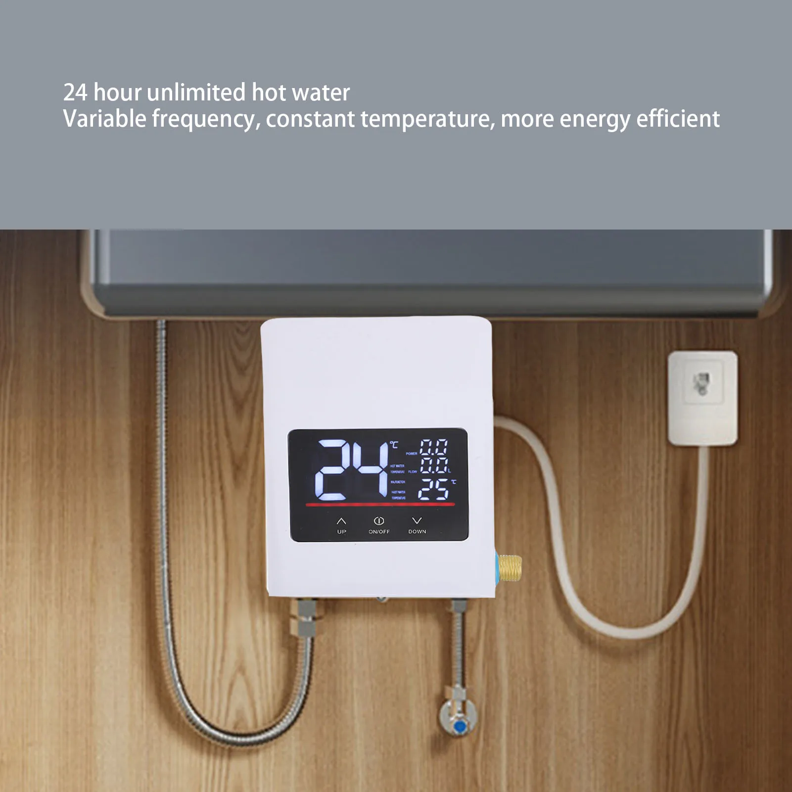 Tankless Water Heater Electric Instant Hot with LCD Touch Digital Screen for Kitchen Bathroom Apartment Home White image 4