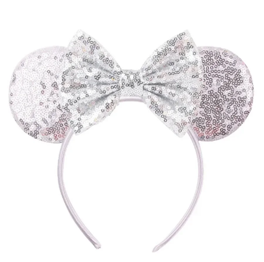 Hot Sale Silver Shinny Mouse Ears Headband For Girls Shinny Sequin Bow Hairband Festival Party Cosplay DIY Hair Accessories