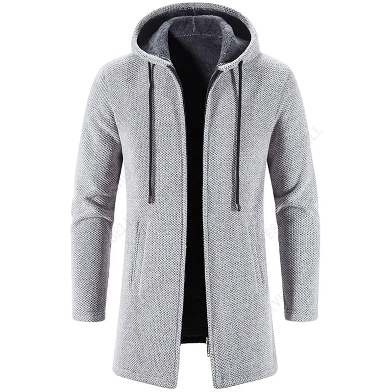 Cárdigan con capucha de manga larga para hombre, suéter de color sólido, chaqueta cálida de invierno, abrigo de punto con cremallera, M-4XL