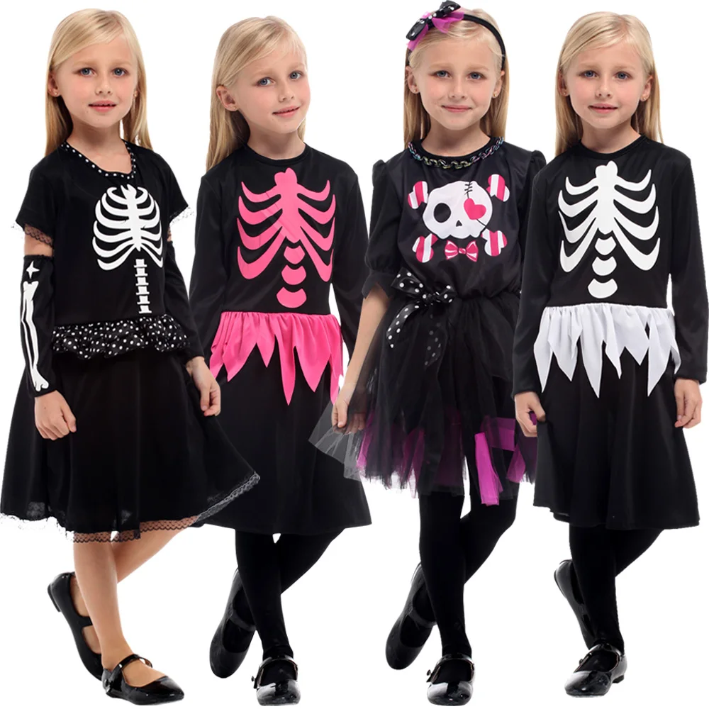 Skeleton Costumes Kids Cosplay Scary Zombie Ghost Skull Halloween Party Dress Up Outfits Jumpsuit Trick or treating