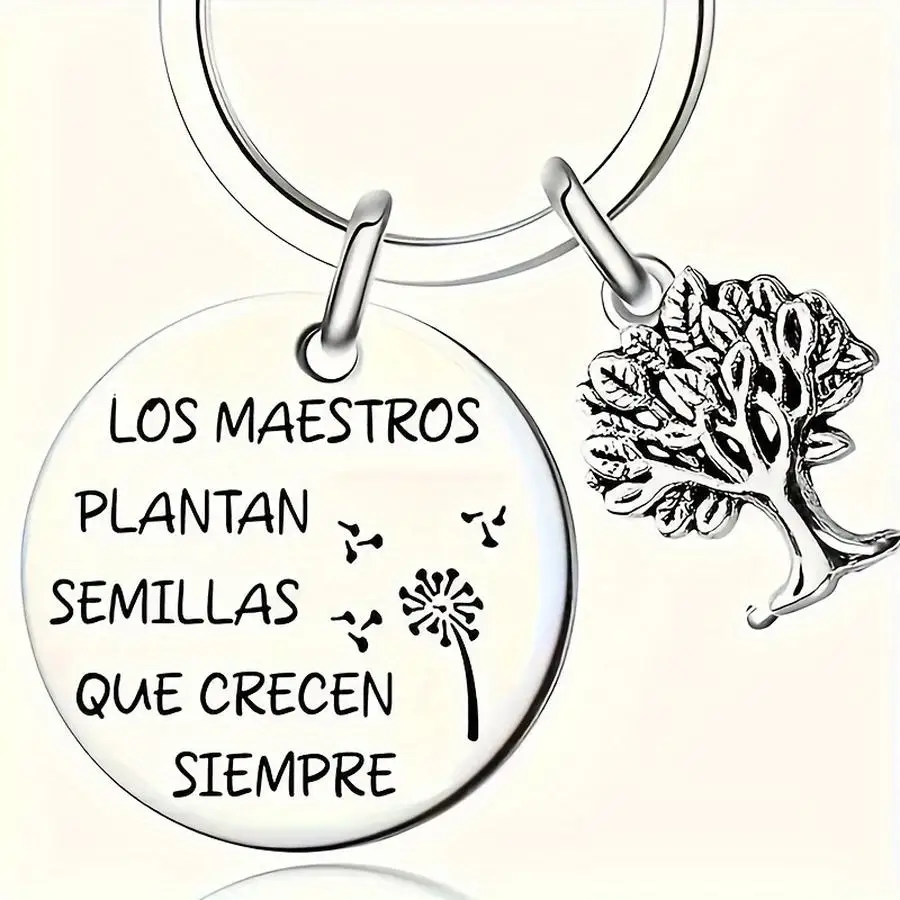 1/5/10/20/50/100pcs Spanish Stainless Steel Teacher Appreciation Day Gift: Engraved Keychain with 