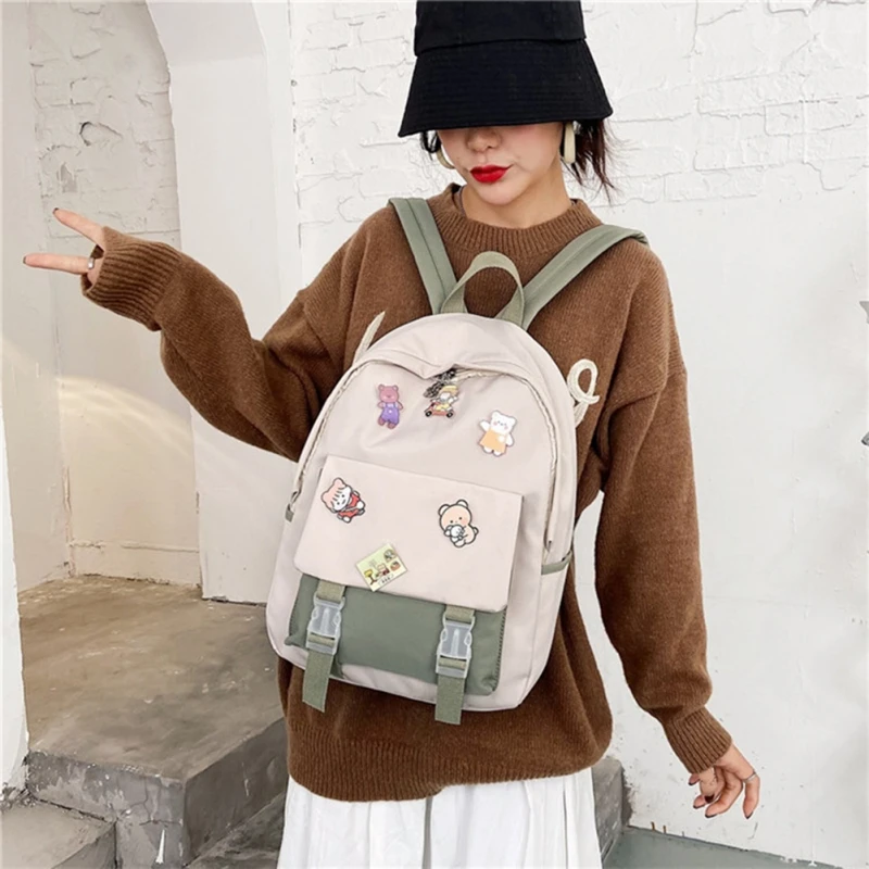 Girls Backpack with Cartoon Pins Student Elementary Middle High School Student Backpack College High Capacity Casual Travel Bags