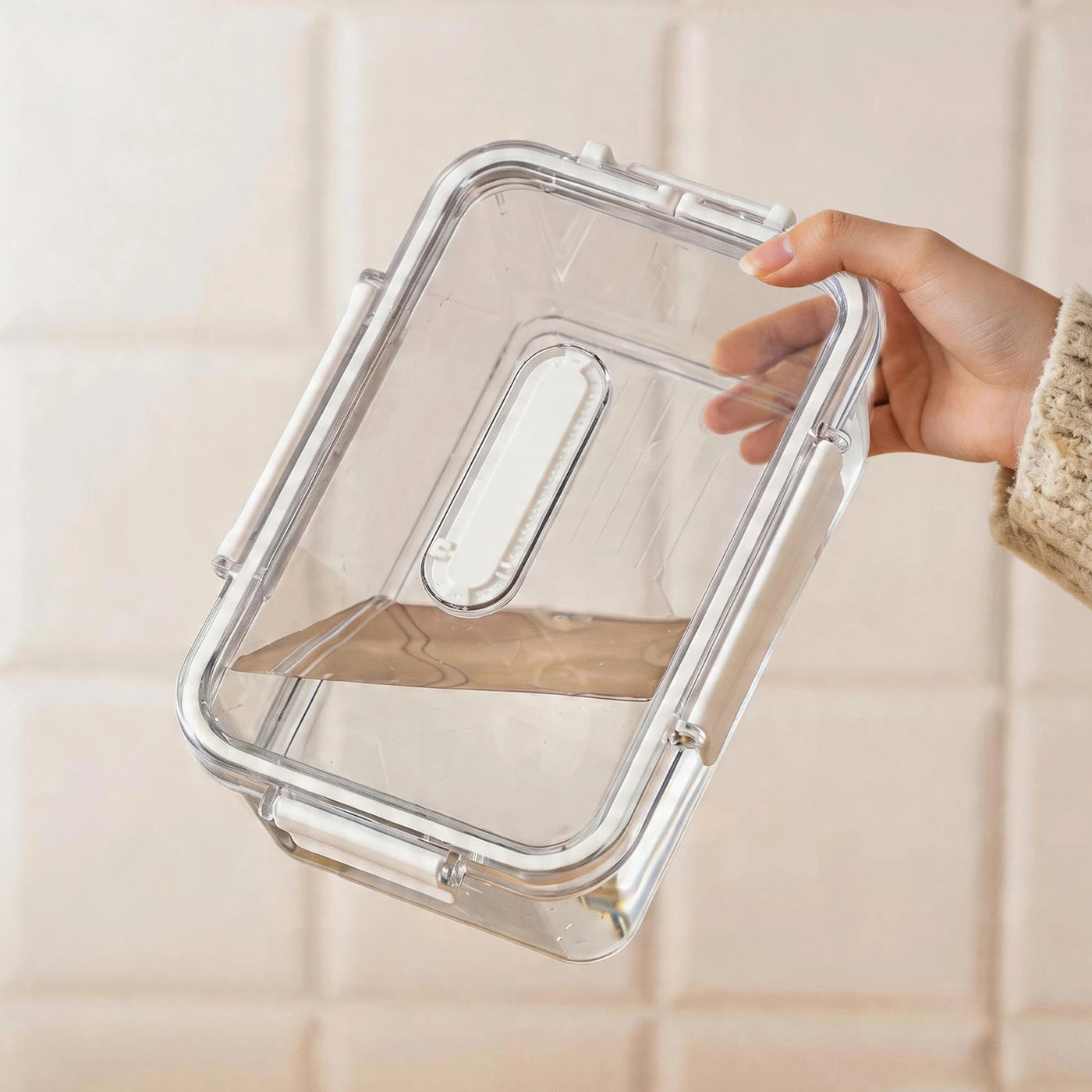 1 frasco de plástico hermético de 4L con placa de presión, caja de almacenamiento de alimentos a prueba de fugas para verduras encurtidas y aceitunas
