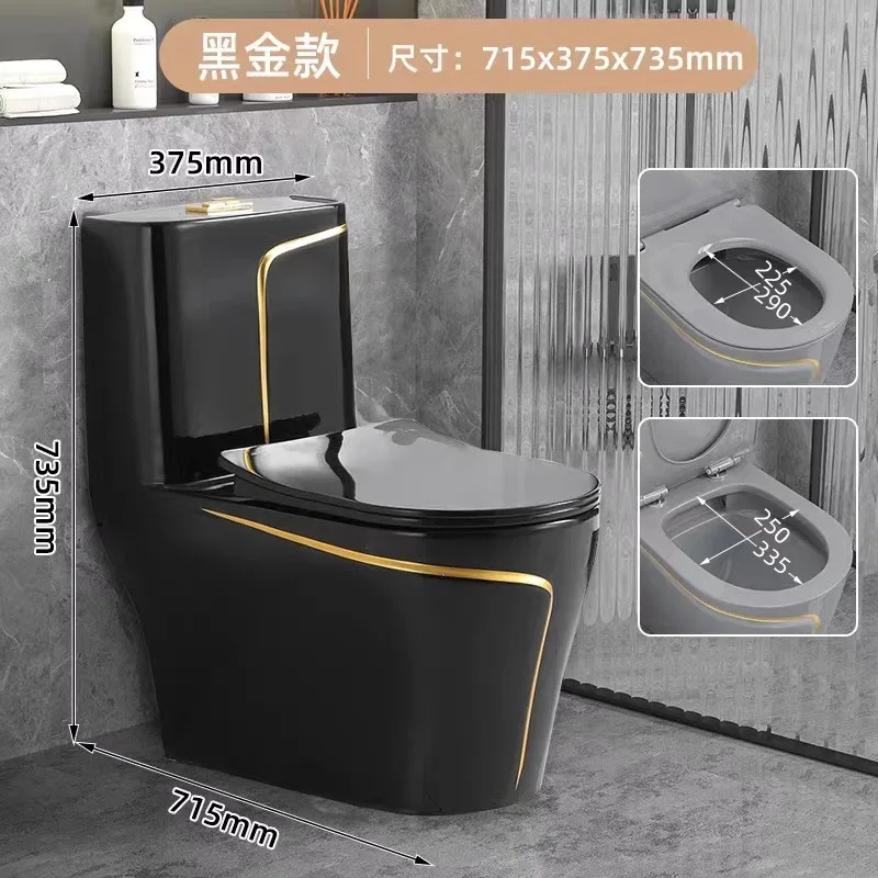 Dubai black toilet with gold trim, european-style commode, large-diameter siphon flushing