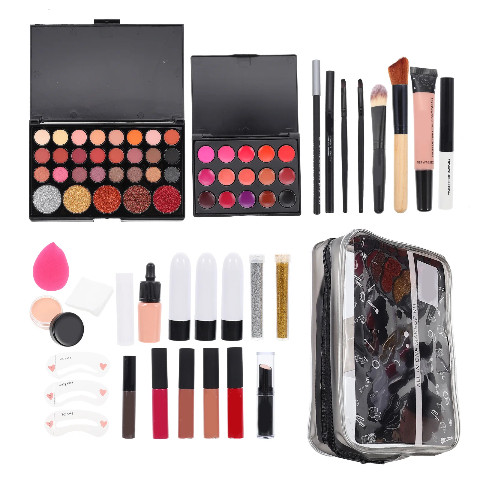 1 Juego de maquillaje para mujer, Kit todo en uno, brochas duraderas, lavable, mezclable, práctico Kit de brochas de maquillaje, cosméticos para mujer