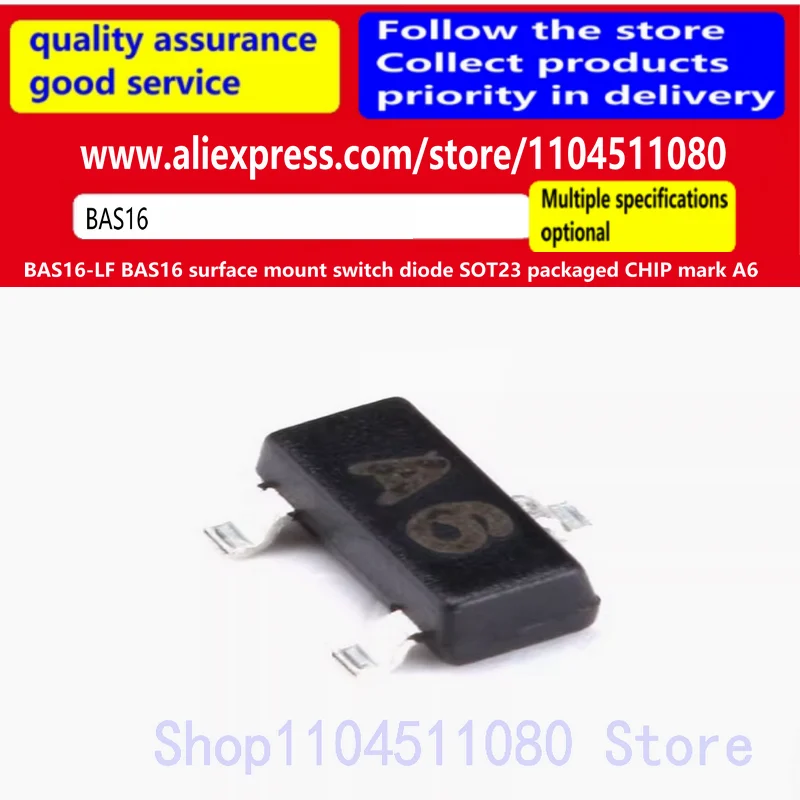 100PCS/ BAS16-LF BAS16 oberflächenmontierte Schalterdiode SOT23 verpackt CHIP-Marke A6