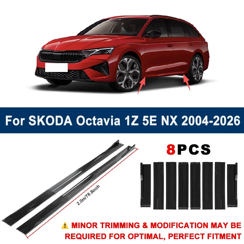 

Aerodynamic 2m Sectional Side Skirt Extension Lips Racing Side Spoiler For SKODA Octavia 1Z 5E NX 2004-2026 Sport Upgrade Kit