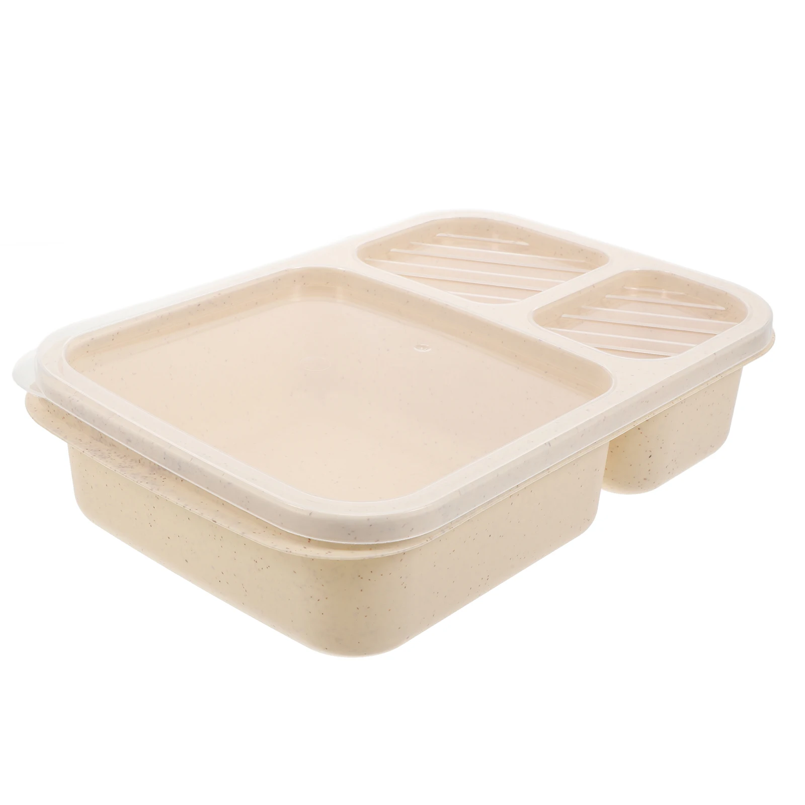 

Wheat Material 3 Compartment Lunch Box Heavy Duty Reusable Meal Prep Container Transparent Cover Snacks Fruit Salad Freezer Safe